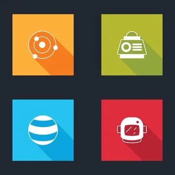 Set Solar system, Space capsule, Planet and Astronaut helmet icon. Vector Stock Illustration