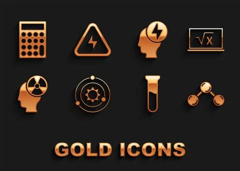 Set Solar system, Square root of x glyph, Molecule, Test tube and flask, Head Stock Illustration