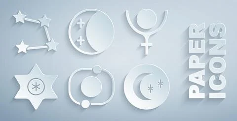 Set Solar system, Symbol Pluto, Falling star, Moon and stars, Eclipse of th.. Ilustração Stock