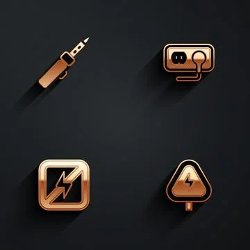 Set Soldering iron, Electrical outlet, No lightning and High voltage icon with Stock Illustration