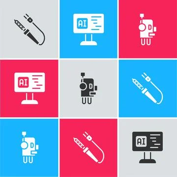Set Soldering iron, Software and Robot icon. Vector 스톡 일러스트