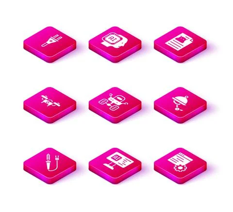 Set Soldering iron, Software, Drone, Mars rover, Computer api interface, Waiter Stock Illustration