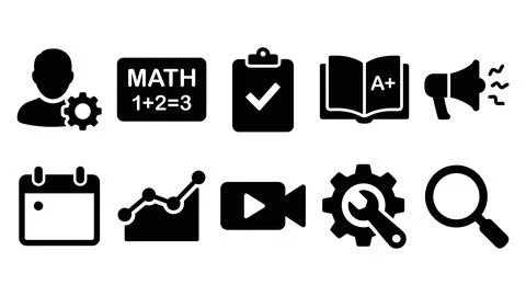 Set of solid black vector icons for education and school administration man.. Stock Illustration