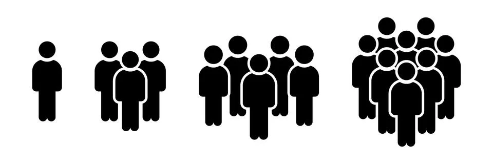 Set of solid black vector icons representing different group sizes, from an.. 스톡 일러스트