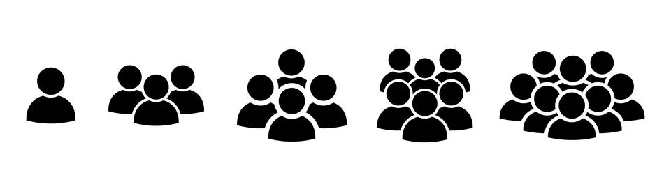 Set of solid black vector icons representing different group sizes, from an.. Illustrazione stock
