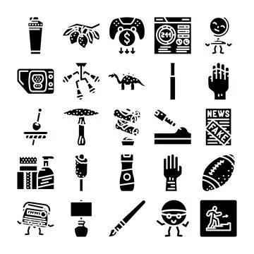 Set of solid glyph icons representing lifestyle and education 스톡 일러스트