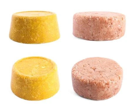 Set with solid shampoo bars on white background. Hair care 写真素材