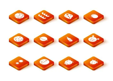 Set Solstice, Eclipse of the sun, Moon, Planet Saturn, Ox zodiac, Comet falling Ilustração Stock