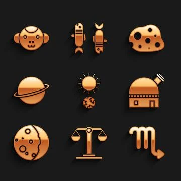 Set Solstice, Libra zodiac, Scorpio, Astronomical observatory, Eclipse of t.. Ilustração Stock