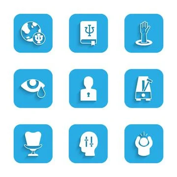 Set Solution to the problem, Anger, Metronome with pendulum, Armchair, Tear cry 스톡 일러스트