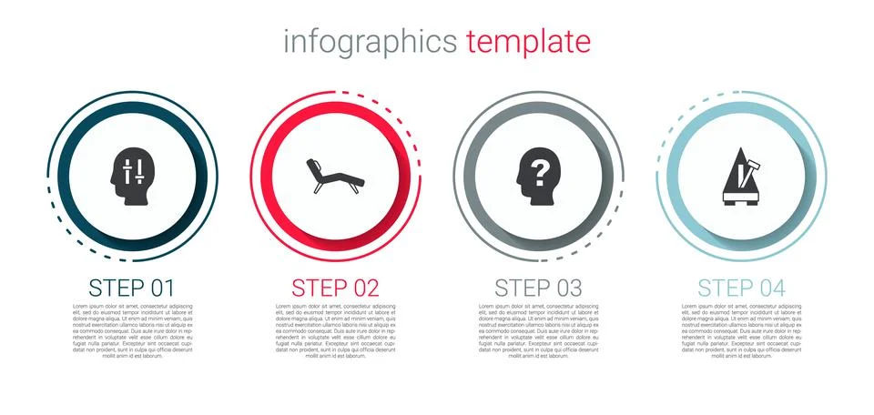 Set Solution to the problem, Armchair, Head with question mark and Metronome Illustrazione stock