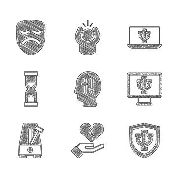 Set Solution to the problem, Broken heart or divorce, Psychology, Psi Illustrazione stock