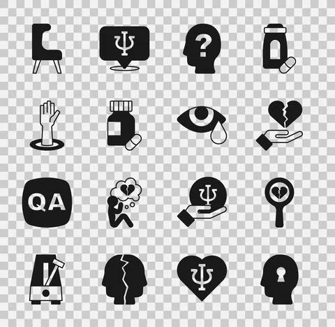 Set Solution to the problem, Broken heart or divorce, Head with question mark 스톡 일러스트