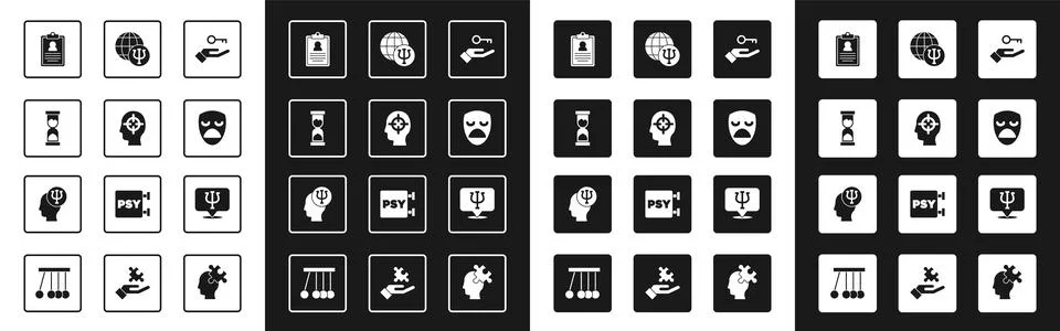 Set Solution to the problem, Finding a, Old hourglass, Medical clipboard, D.. Illustrazione stock