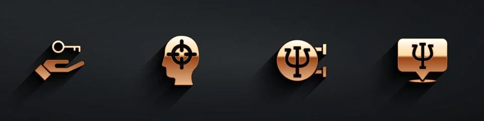 Set Solution to the problem, Finding a, Psychology, Psi and icon with long Illustrazione stock