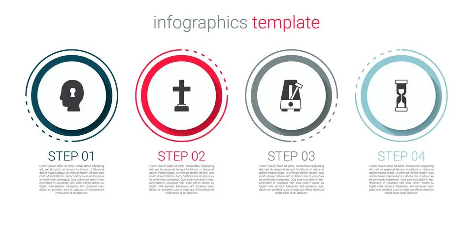 Set Solution to the problem, Graves funeral sorrow, Metronome with pendulum and Illustrazione stock