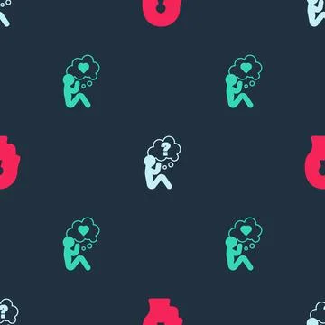Set Solution to the problem, Head with question mark and heart on seamless Stock Illustration