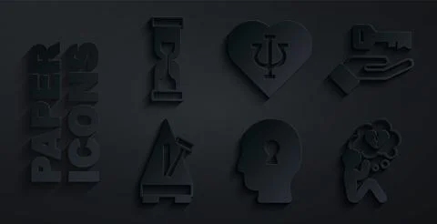 Set Solution to the problem, Metronome with pendulum, Broken heart or divorce Illustrazione stock