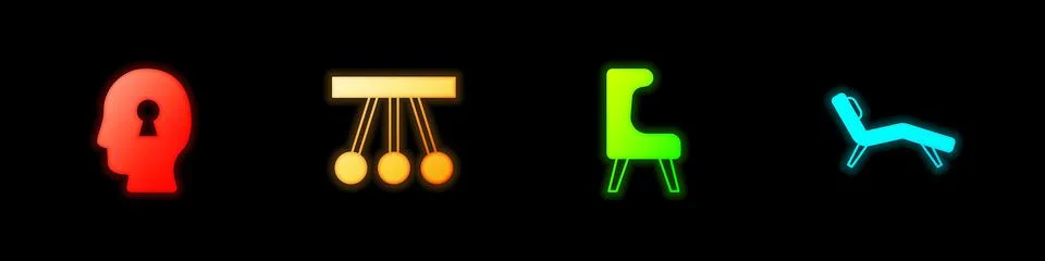 Set Solution to the problem, Pendulum, Armchair and icon. Vector Illustrazione stock