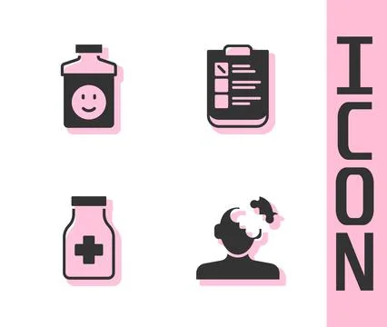 Set Solution problem in psychology, Antidepressants, Sedative pills and Psy.. Stock Illustration