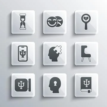 Set Solution to the problem, Psychology book, Psi, Armchair, Psychology 스톡 일러스트