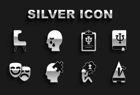 Set Solution to the problem, Psychology book, Psi, Metronome with pendulum, Man Stock Illustration