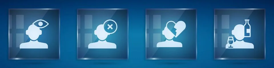 Set Solution problem in psychology, Broken heart or divorce and Alcoholism... 库存插图