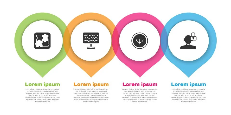 Set Solution problem in psychology, Encephalogram, Psychology and Closed Illustrazione stock