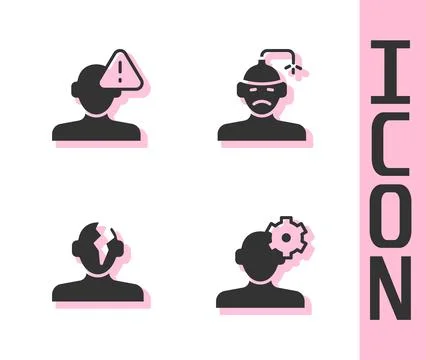 Set Solution problem in psychology, Finding a,  and Concussion, headache ic.. Stock Illustration