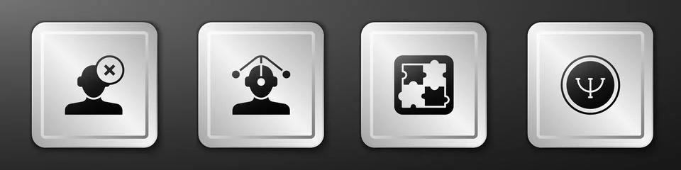 Set Solution problem in psychology, Hypnosis, and Psychology icon. Silver square Illustrazione stock
