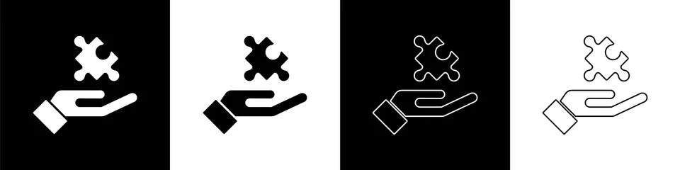 Set Solution to the problem in psychology icon isolated on black and white Stock Illustration