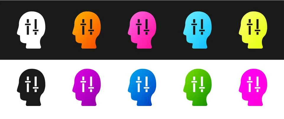 Set Solution to the problem in psychology icon isolated on black and white Stock Illustration