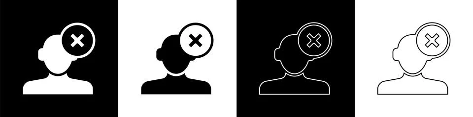 Set Solution to the problem in psychology icon isolated on black and white Illustrazione stock