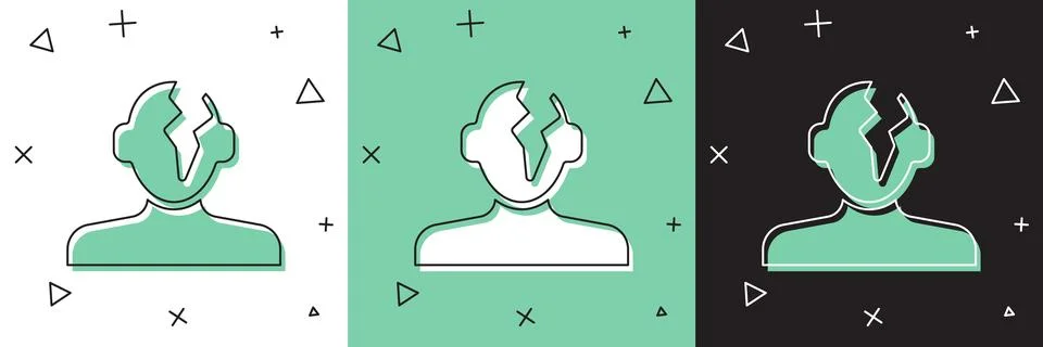 Set Solution to the problem in psychology icon isolated on white and green Stock Illustration