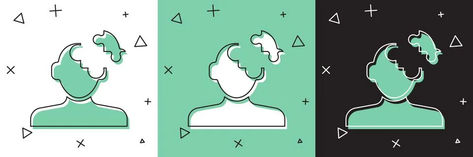 Set Solution to the problem in psychology icon isolated on white and green Illustrazione stock