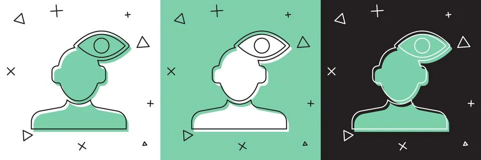 Set Solution to the problem in psychology icon isolated on white and green Stock Illustration