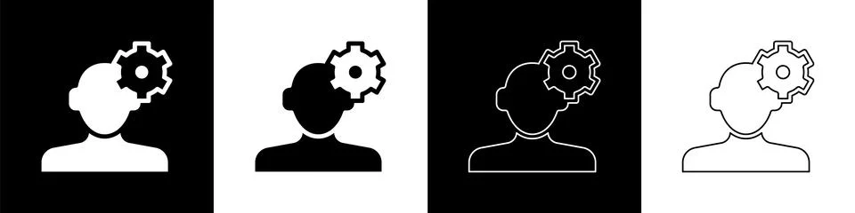 Set Solution to the problem in psychology icon isolated on black and white .. 스톡 일러스트