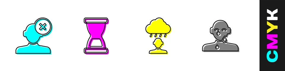 Set Solution problem in psychology, Old hourglass, Depression and frustration Illustrazione stock