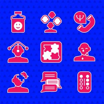 Set Solution problem in psychology, Online psychological counseling, Sedati.. Illustrazione stock