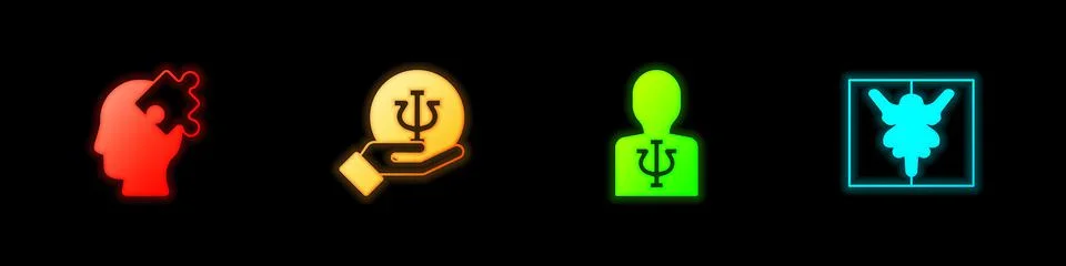 Set Solution to the problem, Psychology, Psi, and Rorschach test icon. Vector Stock Illustration