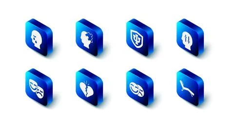 Set Solution to the problem, Psychology, Psi, Armchair, Comedy and tragedy masks Illustrazione stock