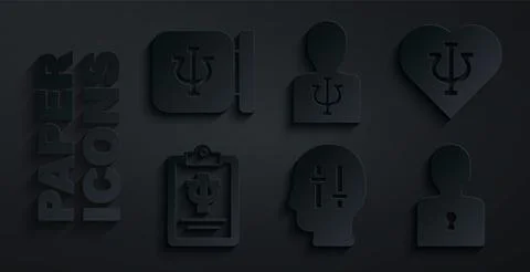 Set Solution to the problem, Psychology, Psi,  and  icon. Vector Stock Illustration