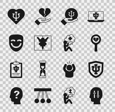 Set Solution to the problem, Psychology, Psi, Broken heart or divorce, Rorschach Illustrazione stock