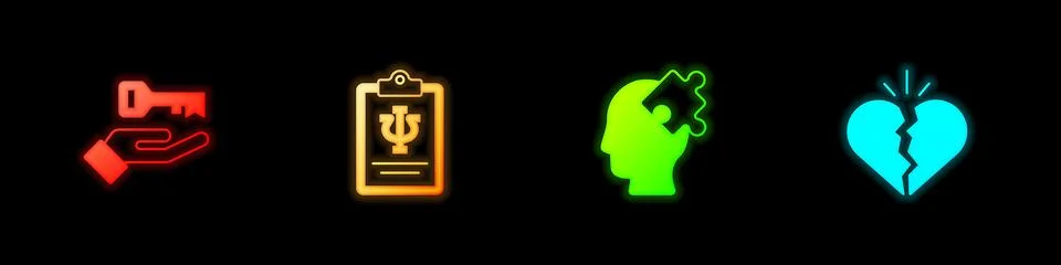 Set Solution to the problem, Psychology, Psi,  and Broken heart or divorce .. Illustrazione stock