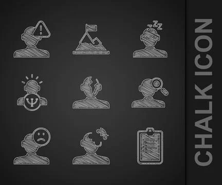 Set Solution problem in psychology, Psychological test, Finding, Sad and depr Illustrazione stock