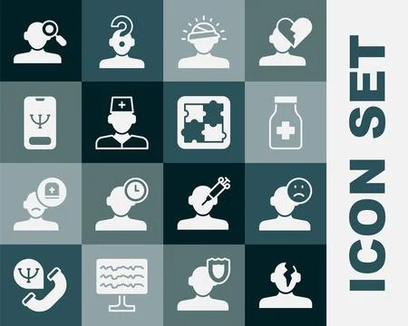 Set Solution problem in psychology, Sad and depressed man, bad mood, Sedative 스톡 일러스트