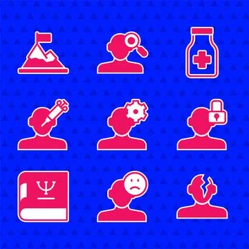 Set Solution problem in psychology, Sad and depressed man, bad mood, Closed Stock Illustration