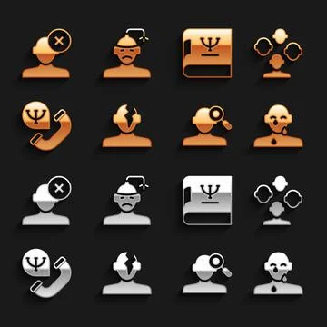 Set Solution problem in psychology, Schizophrenia, Tear cry eye, Finding, Online Illustrazione stock