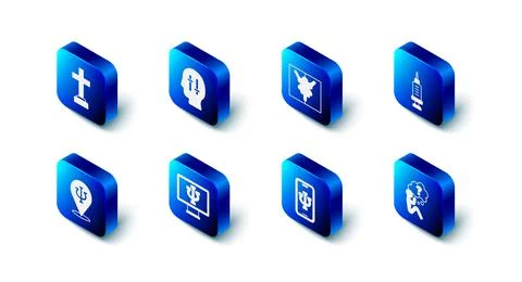 Set Solution to the problem, Rorschach test, Addiction drug, Head with question Stock Illustration