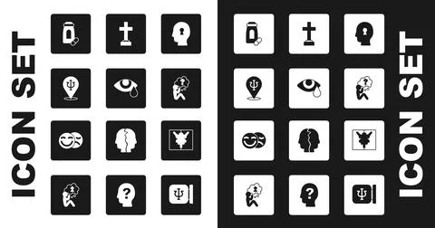 Set Solution to the problem, Tear cry eye, Psychology, Psi, Sedative pills, Head Stock Illustration